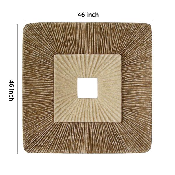 Benzara Square Sandstone Wall Decor With Ribbed Details Small Brown And Beige - BM205836