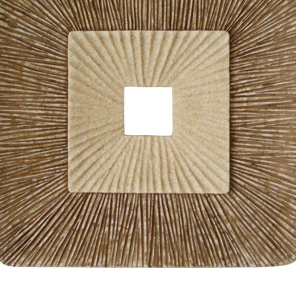 Benzara Square Sandstone Wall Decor With Ribbed Details Small Brown And Beige - BM205836