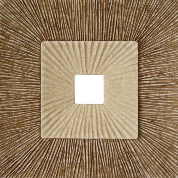 Benzara Square Sandstone Wall Decor With Ribbed Details Small Brown And Beige - BM205836