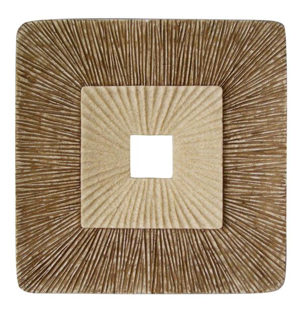 benzara Square Sandstone Wall Decor with Ribbed Details Small Brown and Beige - BM205836