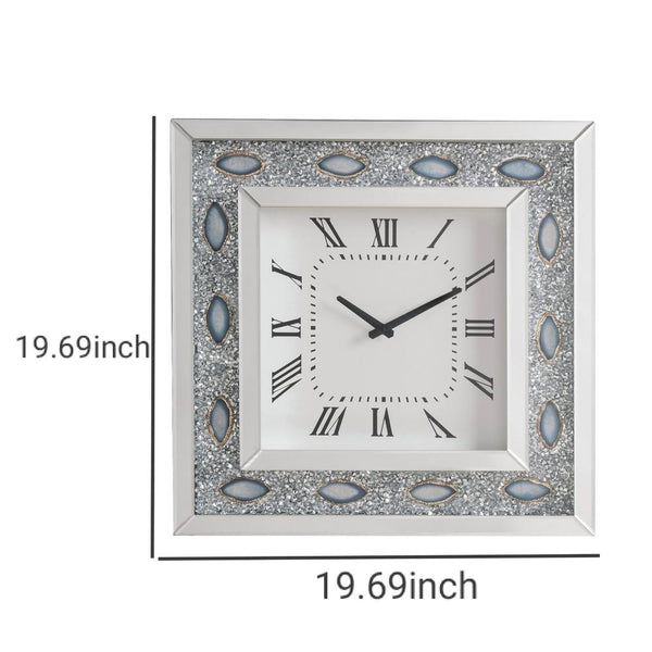 Benzara Square Shaped Wall Clock With Faux Agate Stones Silver - BM185417