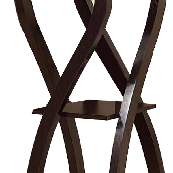 Benzara Square Top Wooden Plant Stand With Curved Legs And Shelves Large Dark Brown - BM148788