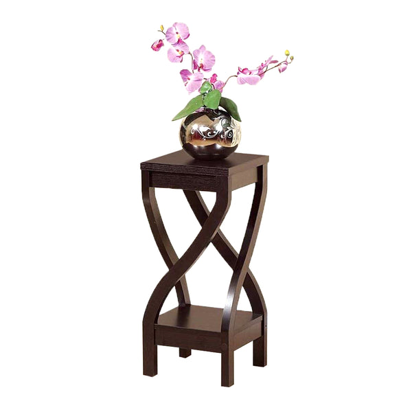 Benzara Square Top Wooden Plant Stand With Curved Legs And Shelves Small Dark Brown - BM148786