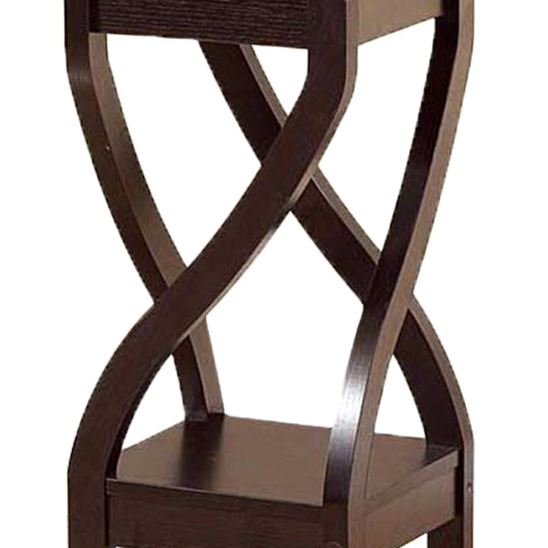 Benzara Square Top Wooden Plant Stand With Curved Legs And Shelves Small Dark Brown - BM148786
