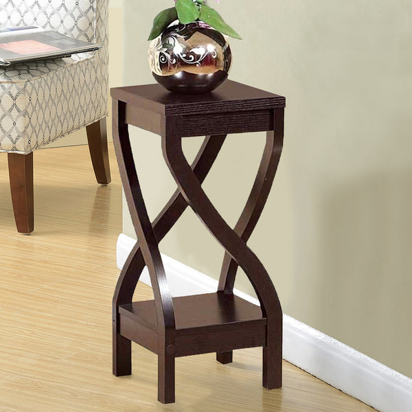 benzara Square Top Wooden Plant Stand with Curved Legs and Shelves Small Dark Brown - BM148786