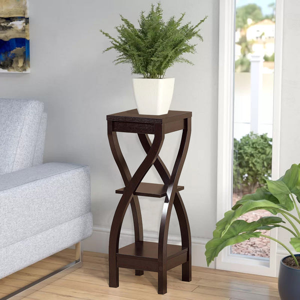 benzara Square Top Wooden Plant Stand with Curved Legs and Shelves Large Dark Brown - BM148788