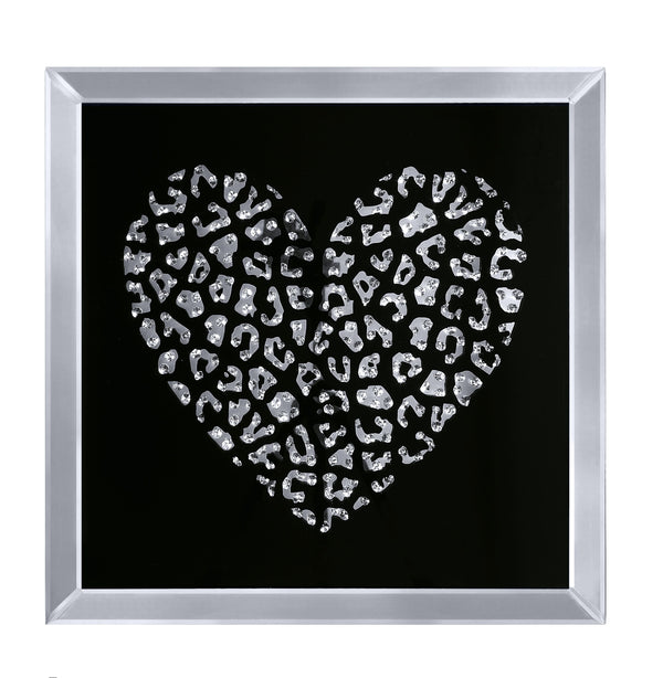 benzara Square Wall Art with Heart Design and Acrylic Inlay Silver and Black - BM196000