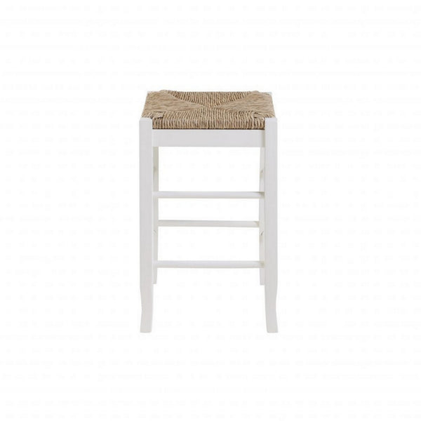 Benzara Square Wooden Frame Counter Stool With Hand Woven Rush White And Brown - BM61433