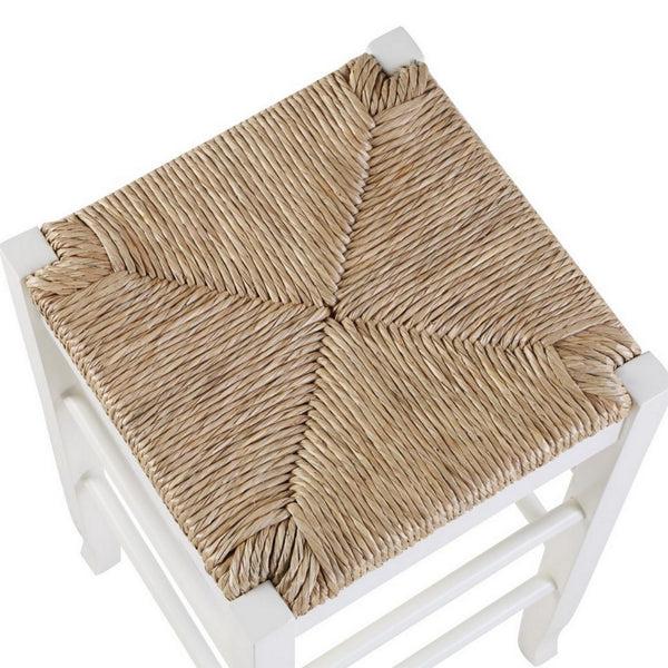 Benzara Square Wooden Frame Counter Stool With Hand Woven Rush White And Brown - BM61433
