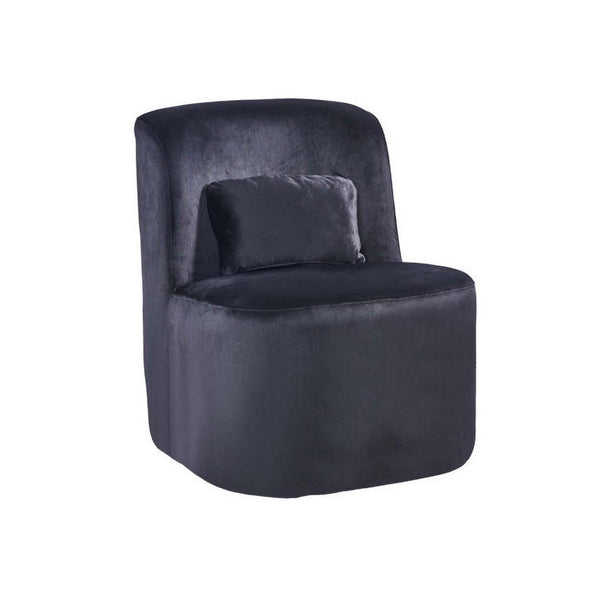 Benzara Suma 25 Inch Slipper Accent Chair With Pillow Black Velvet Upholstery - BM316070