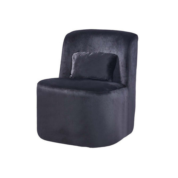 Benzara Suma 25 Inch Slipper Accent Chair With Pillow Black Velvet Upholstery - BM316070