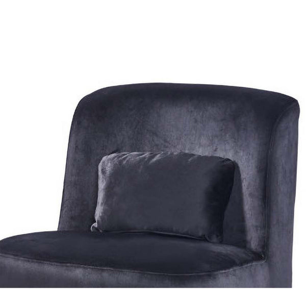 Benzara Suma 25 Inch Slipper Accent Chair With Pillow Black Velvet Upholstery - BM316070