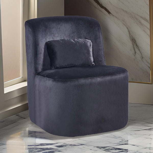 benzara Suma 25 Inch Slipper Accent Chair with Pillow Black Velvet Upholstery - BM316070