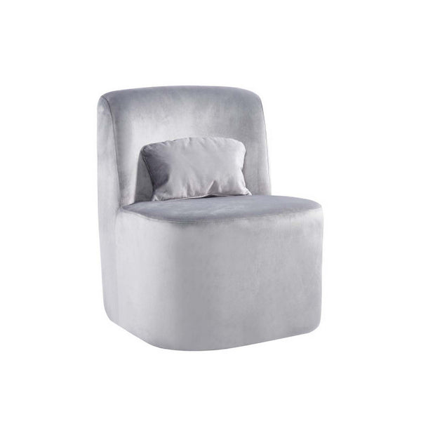 Benzara Suma 25 Inch Slipper Accent Chair With Pillow Gray Velvet Upholstery - BM316071