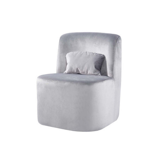 Benzara Suma 25 Inch Slipper Accent Chair With Pillow Gray Velvet Upholstery - BM316071