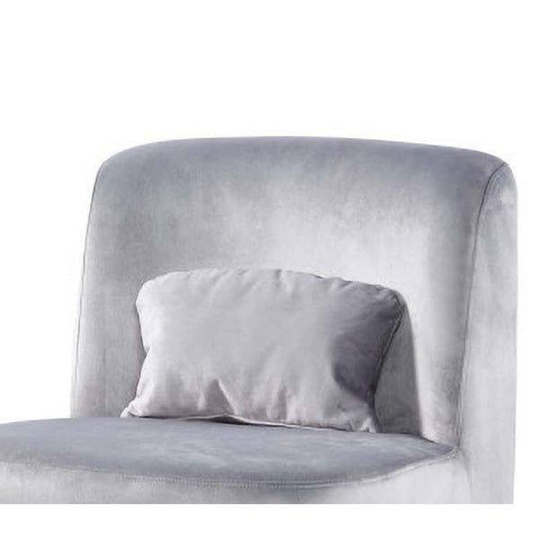 Benzara Suma 25 Inch Slipper Accent Chair With Pillow Gray Velvet Upholstery - BM316071