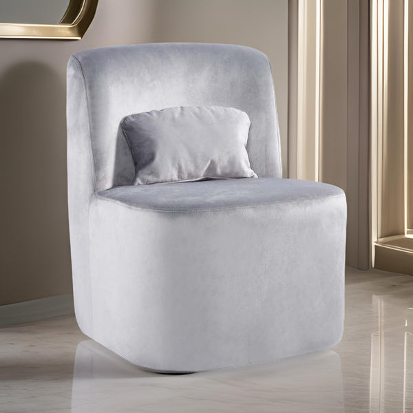 benzara Suma 25 Inch Slipper Accent Chair with Pillow Gray Velvet Upholstery - BM316071