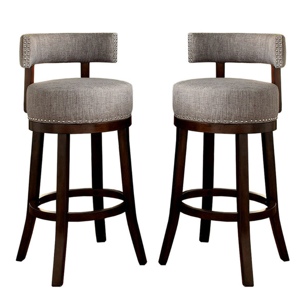 Benzara Swivel Barstool With Curved Open Low Back Set Of 2 Gray And Brown - BM131357