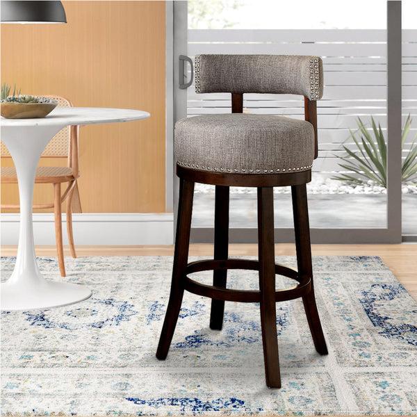 benzara Swivel Barstool with Curved Open Low Back Set of 2 Gray and Brown - BM131357
