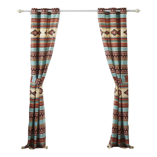 Benzara Tagus 84 Inch Window Curtains Southwest Motifs Grommets Microfiber - BM293466