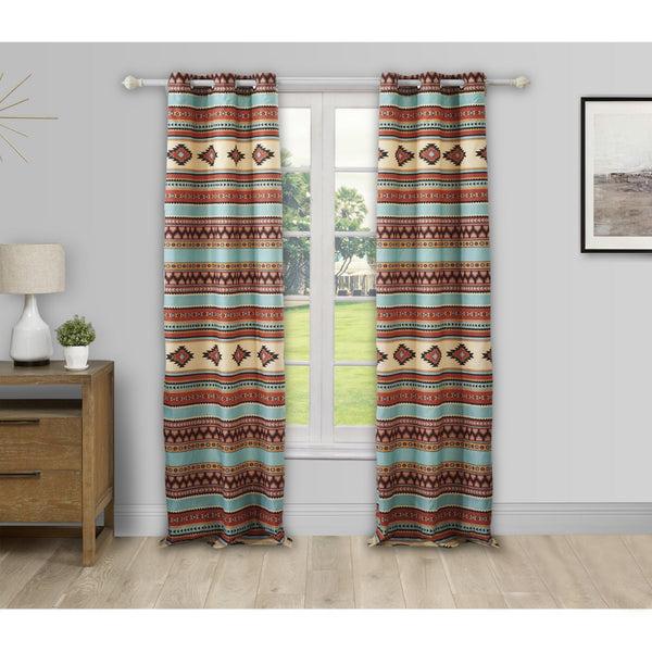benzara Tagus 84 Inch Window Curtains Southwest Motifs Grommets Microfiber - BM293466