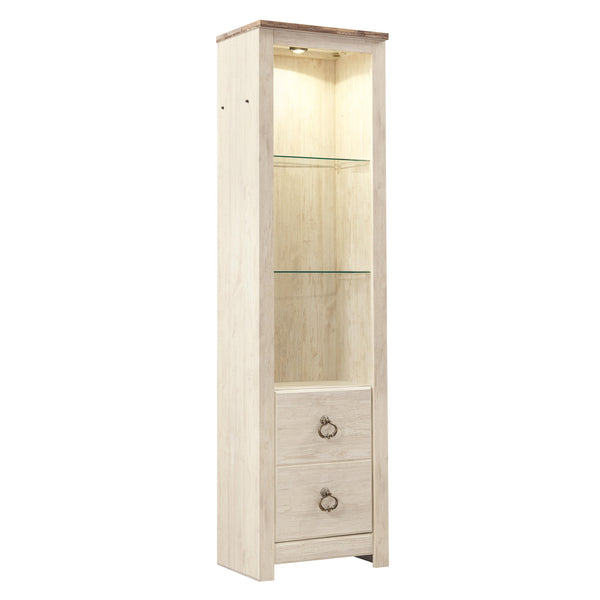 Benzara Tall Pier With 1 Door Cabinet And 2 Adjustable Glass Shelves In Antique White - BM210895