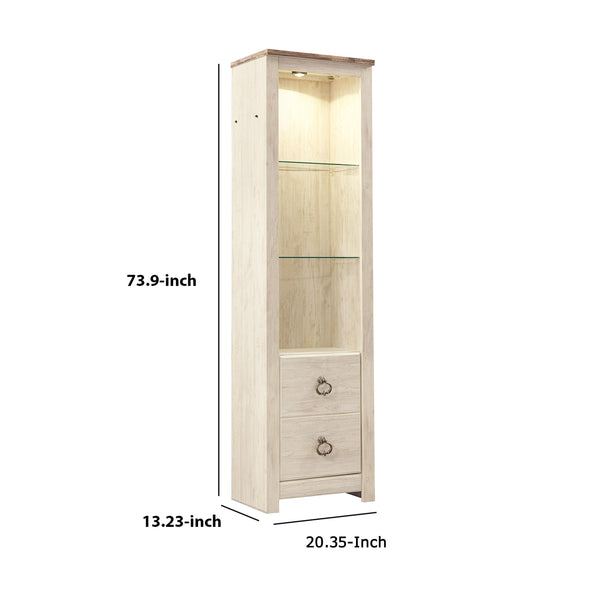 Benzara Tall Pier With 1 Door Cabinet And 2 Adjustable Glass Shelves In Antique White - BM210895