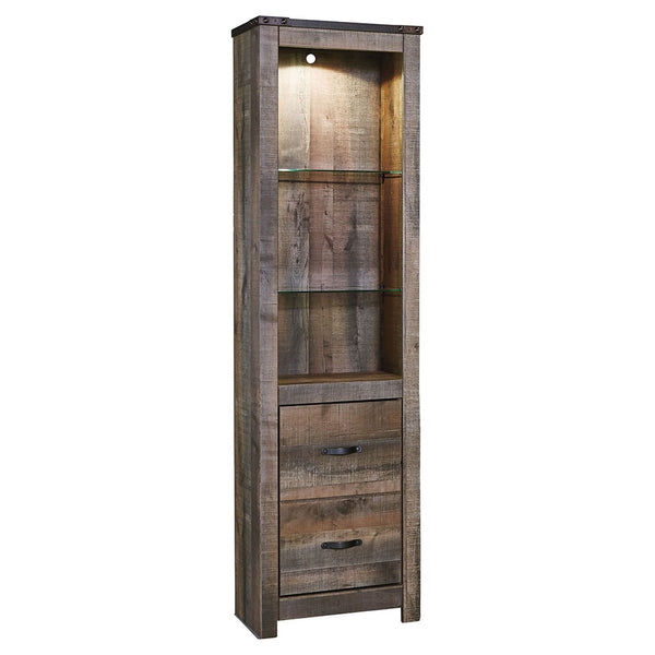 Benzara Tall Wooden Pier With 1 Door Cabinet And 2 Adjustable Glass Shelves In Brown - BM210896