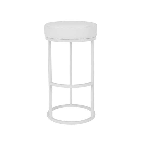 Benzara Tane 30 Inch Bar Stool Round Padded Seat White Faux Leather Metal - BM314949