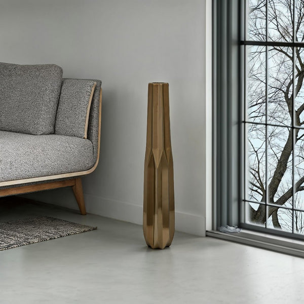 benzara Tasha Vase with Geometric Design Slim Profile Bronze Ceramic 32 Inch -BM330181