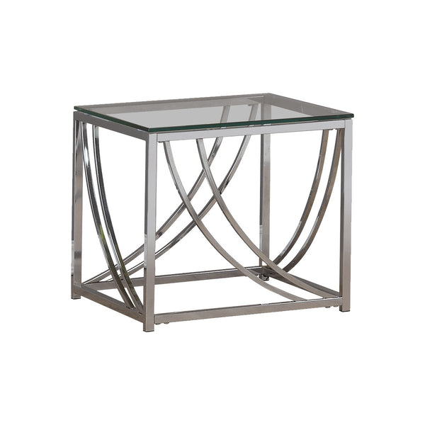 benzara Tempered Glass Top End Table with Metal Tubular Legs Chrome and Clear - BM220279