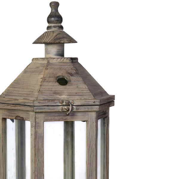 Benzara Temple Design Wooden Lantern With Glass Panels Brown Set Of 2 - BM200912