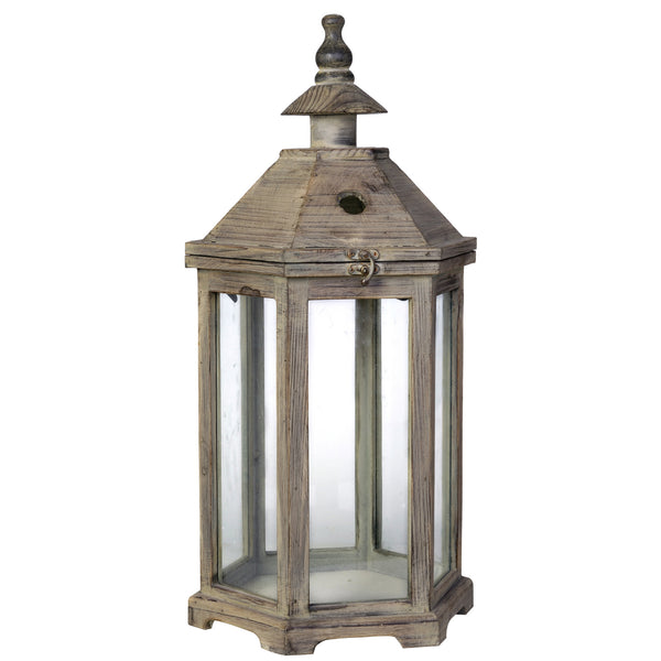 Benzara Temple Design Wooden Lantern With Glass Panels Brown Set Of 2 - BM200912