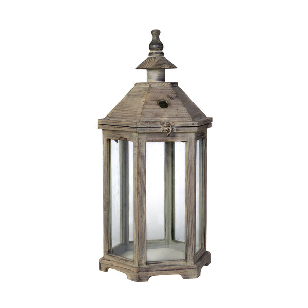 Benzara Temple Design Wooden Lantern With Glass Panels Brown Set Of 2 - BM200912