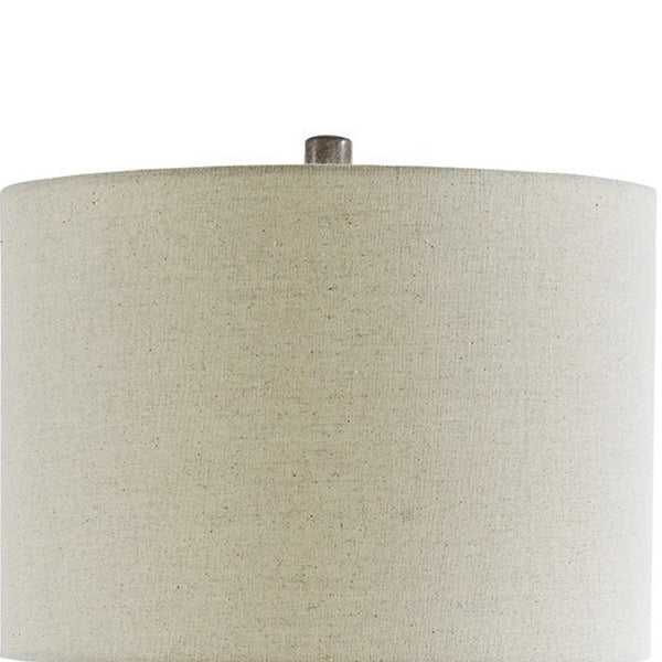 Benzara Textured Ceramic Frame Table Lamp With Fabric Shade Gray And Off White - BM231942