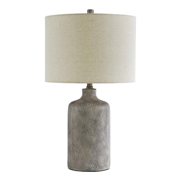 benzara Textured Ceramic Frame Table Lamp with Fabric Shade Gray and Off White - BM231942