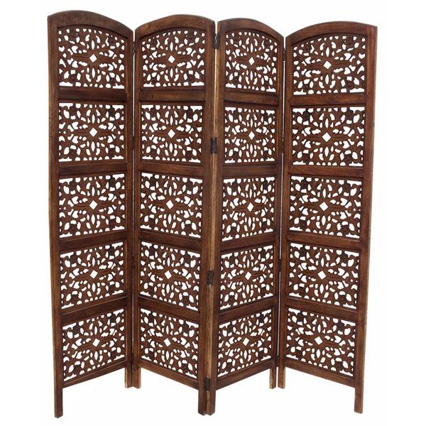 Benzara The Urban Port Handmade Foldable 4-Panel Wooden Partition Screen Room Divider Brown - UPT-148948