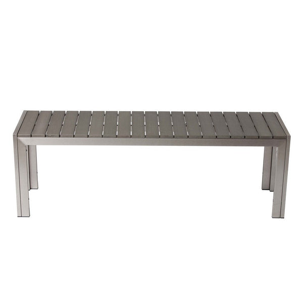 Benzara Theo 53 Inch Outdoor Bench Gray Aluminum Frame Plank Style Seat Surface - BM287726