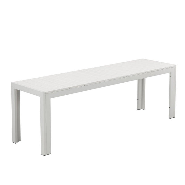 Benzara Theo 53 Inch Outdoor Bench White Aluminum Frame Plank Style Seat Surface - BM287720