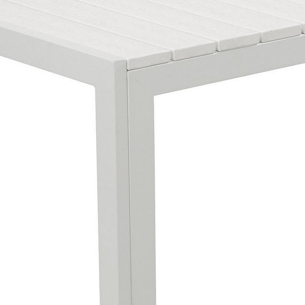 Benzara Theo 53 Inch Outdoor Bench White Aluminum Frame Plank Style Seat Surface - BM287720