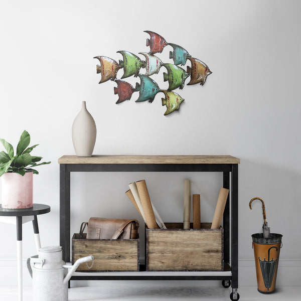 benzara Three Dimensional Hanging Metal Fish Wall Art Decor Multicolor - BM05387