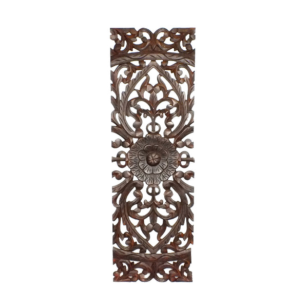 Benzara Three Piece Wooden Wall Panel Set With Traditional Scrollwork And Floral Details Brown - BM00067
