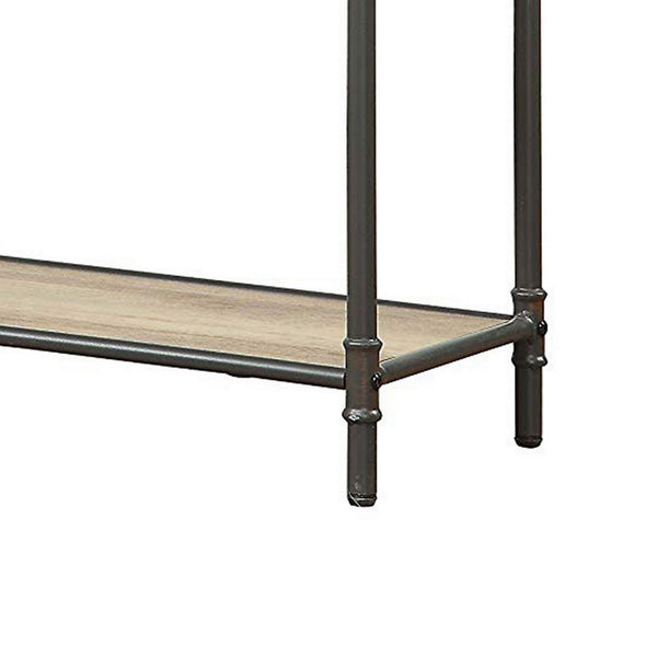 Benzara Three Tier Metal Bookshelf With Wooden Shelves Oak Brown & Gray - BM184752