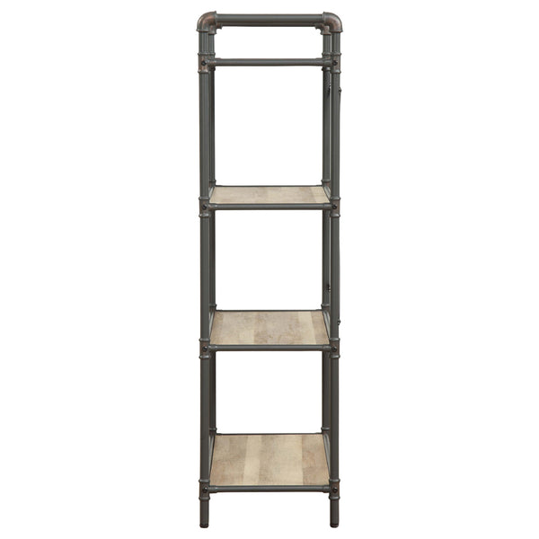 Benzara Three-Tier Metal Bookshelf With Wooden Shelves Oak Brown & Gray