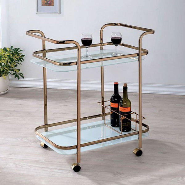benzara Tiana Contemporary Serving Cart In Champagne Finish - BM123225