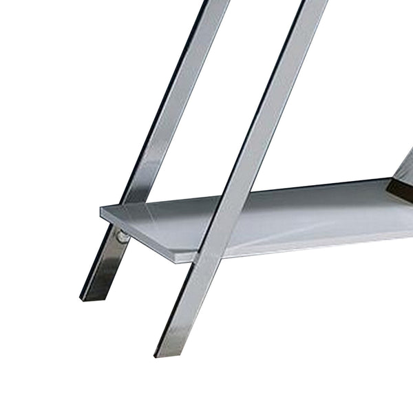 Benzara Tius 48 Inch Sofa Table Open Shelf Chrome Frame High Gloss White Finish - BM313233