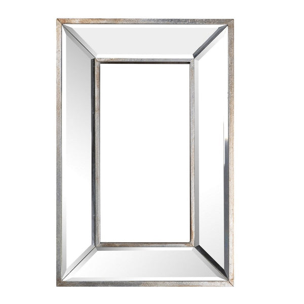 Benzara Toby 12 X 18 Inch Wall Mount Accent Mirror Antique Silver Wood Frame - BM286094