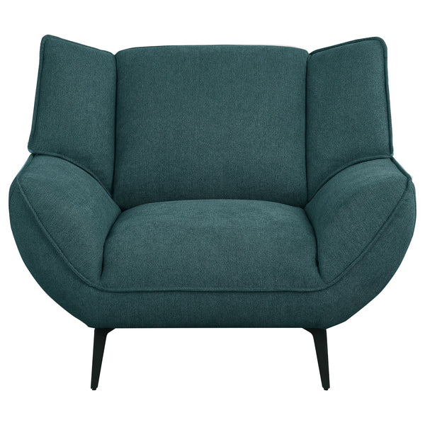 Benzara Toer 43 Inch Accent Sofa Chair Flared Arms Teal Blue Fabric Black Metal - BM315330