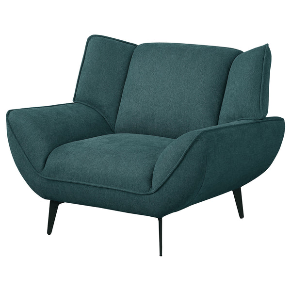 Benzara Toer 43 Inch Accent Sofa Chair Flared Arms Teal Blue Fabric Black Metal - BM315330