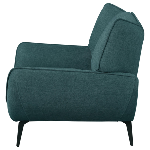 Benzara Toer 43 Inch Accent Sofa Chair Flared Arms Teal Blue Fabric Black Metal - BM315330